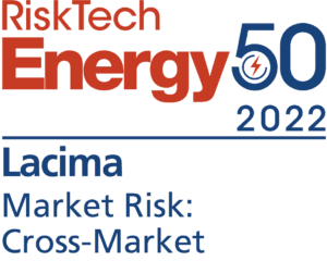 An award logo recognising Lacima as the winner in the Market Risk and Cross-Market categories in Risk Tech's 2022 Energy50 rankings. The award is testament to Lacima's excellence in energy risk and analytics.