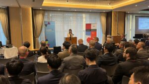 Miyoshi Nishimura speaking at EEX's Japan Power Futures 4th anniversary event in Tokyo on 29 May 2024