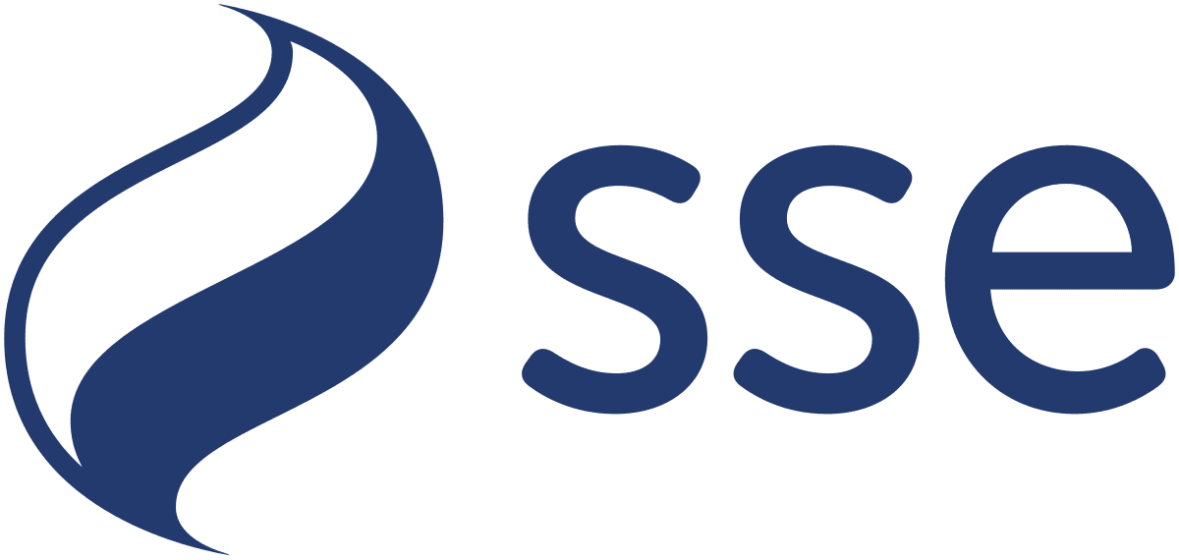 SSE's logo - an energy company that supplies electricity and gas to businesses and households in the UK. Their purpose is to provide the energy needed today while building a better world of energy for tomorrow.